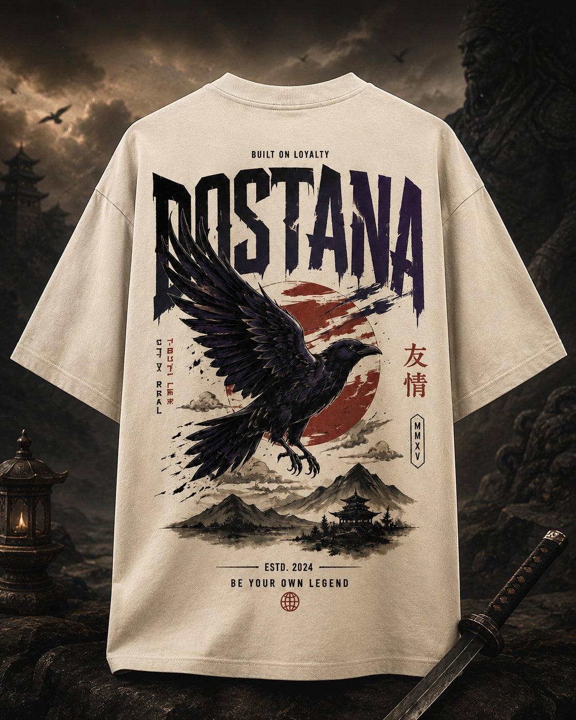 Raven Rising Oversized T-Shirt  (Beige)