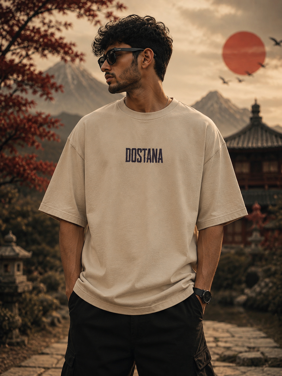 Raven Rising Oversized T-Shirt  (Beige)