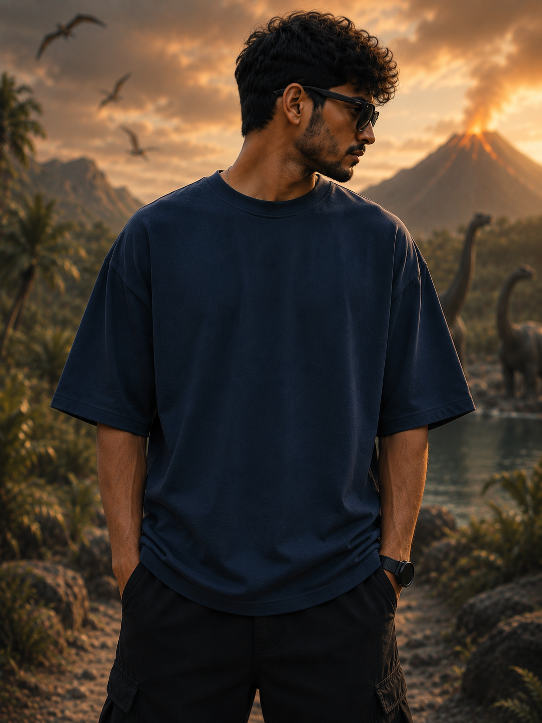 Dinosaur Age Oversized T-Shirt (Navy Blue)