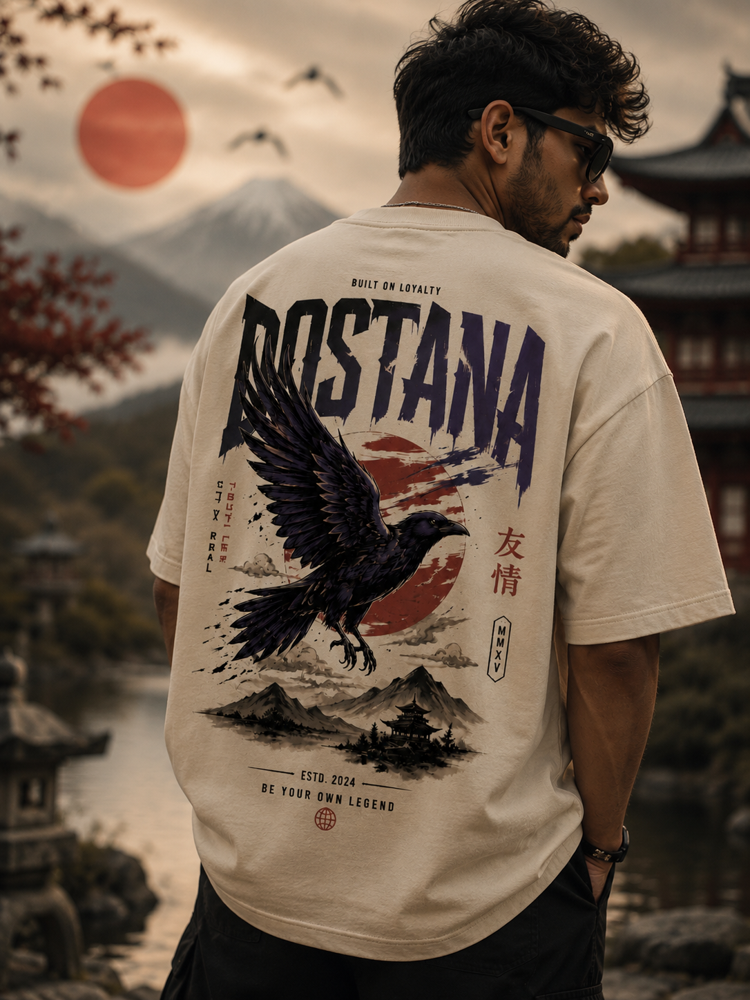 Raven Rising Oversized T-Shirt  (Beige)