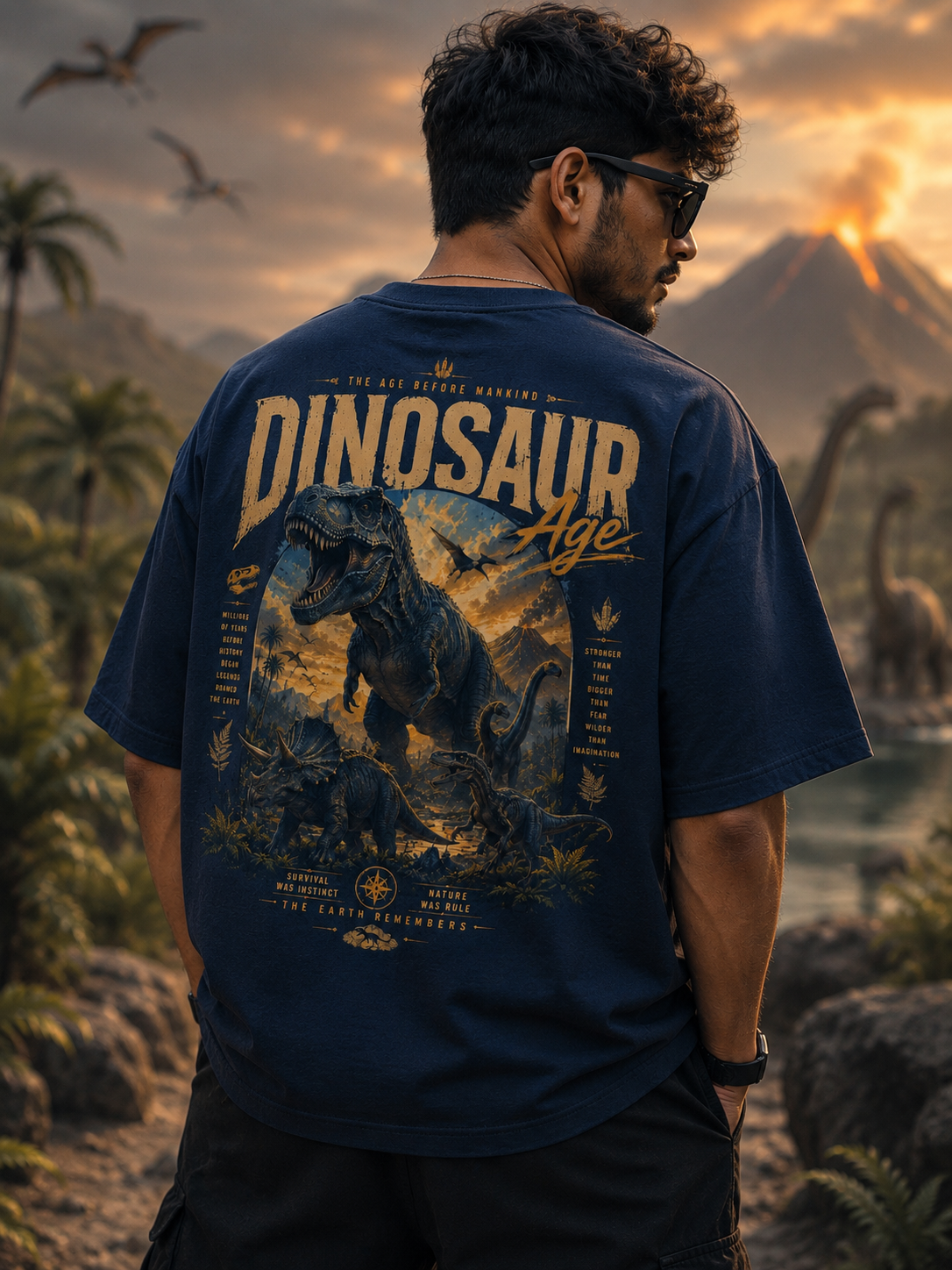Dinosaur Age Oversized T-Shirt (Navy Blue)